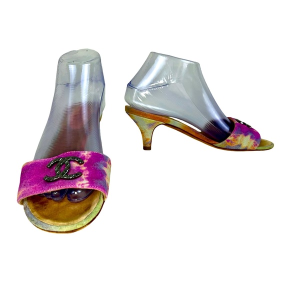 CHANEL SUEDE MULES IN PURPLE AND BEIGE - Picture 5 of 11